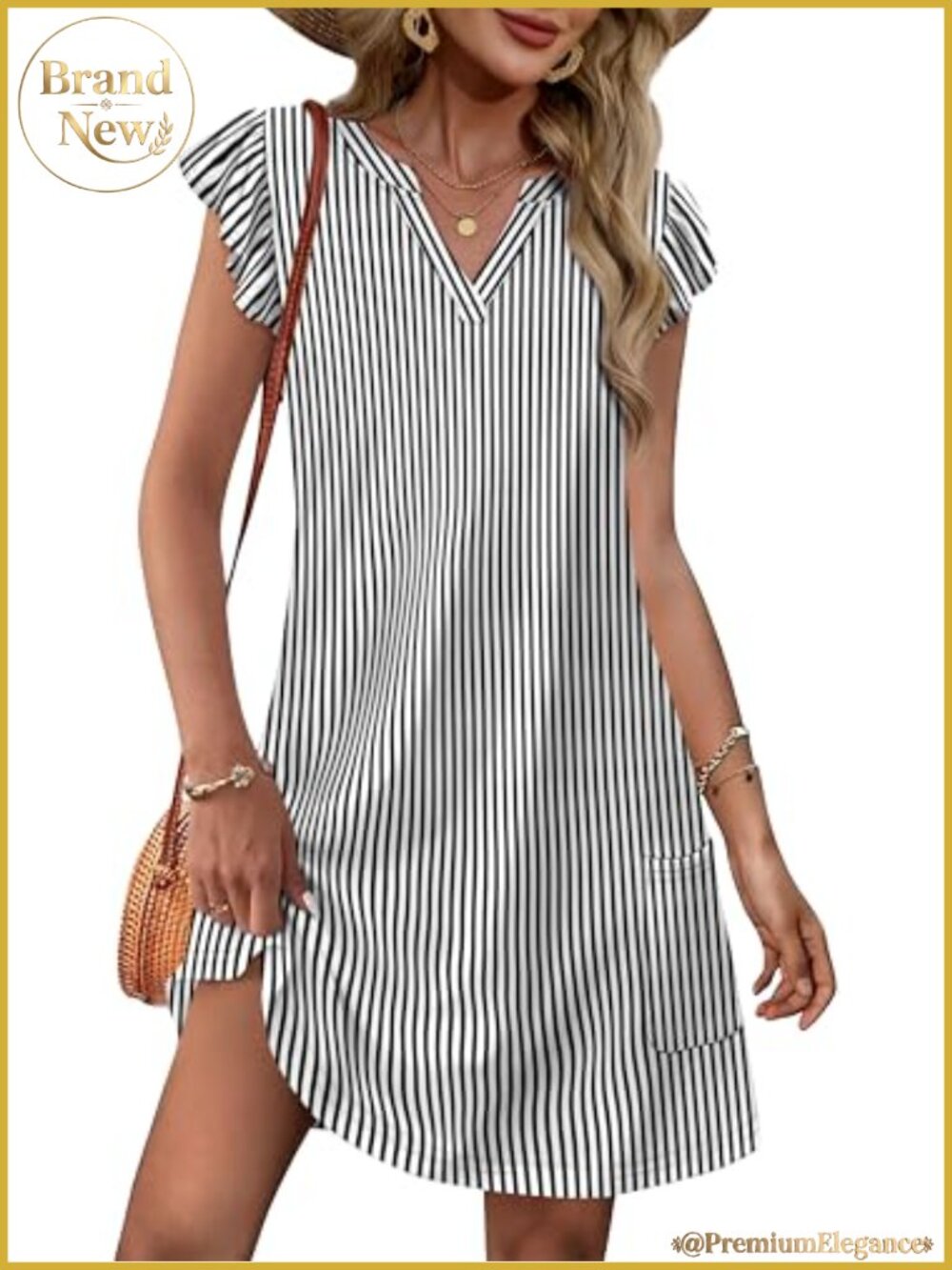 Ruffle Sleeve V Neck Swing Sundress with Pockets